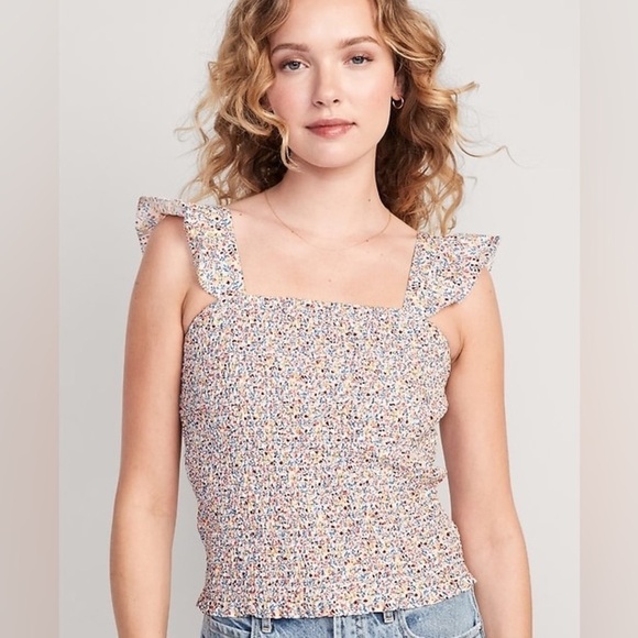 Old Navy Tops - Old Navy Ruffle Square Neck Flutter Sleeve Top Smocked Bodice Top Medium Women’s